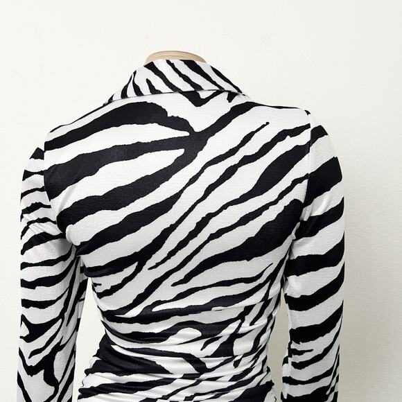 [Tiger Mist] Ryanna Zebra Print Collared Ruched Long Sleeve Mini Dress Sz Small - Picture 10 of 14